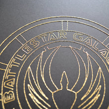 Load image into Gallery viewer, Battlestar Galactica BSG75 Inspired Hand-Stitched Artwork (Gold Thread)
