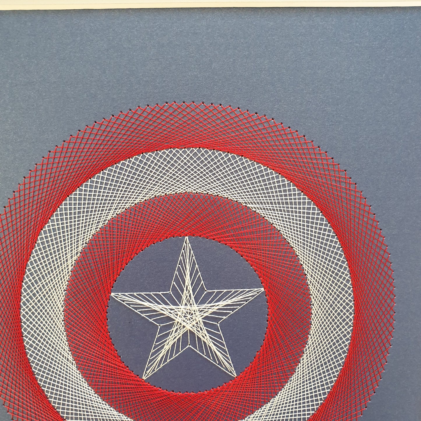 Captain America Inspired Hand-Stitched Artwork (Blue Card)
