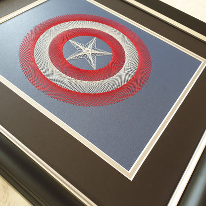 Captain America Inspired Hand-Stitched Artwork (Blue Card)