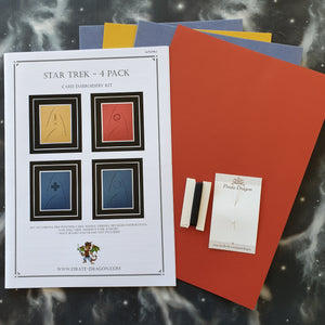 Star Trek Card Embroidery Set containing Command, Engineering, Medical and Science Logos