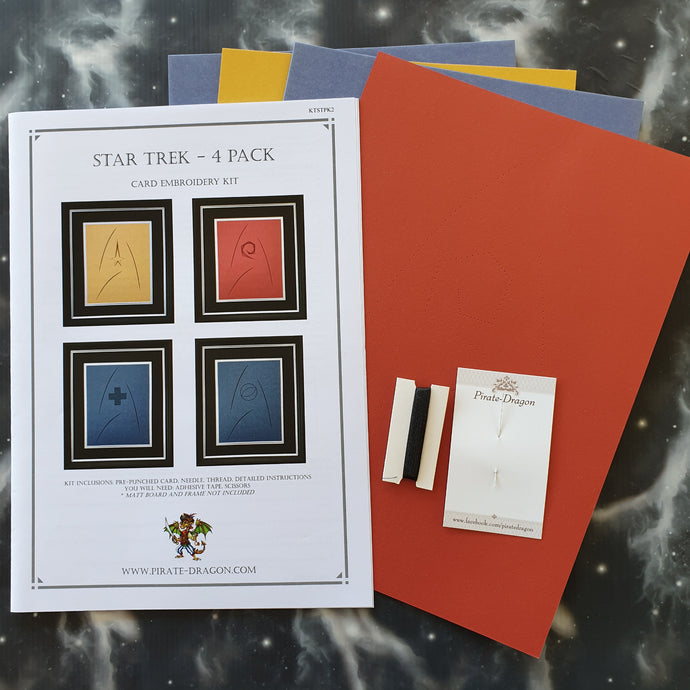 Star Trek Card Embroidery Set containing Command, Engineering, Medical and Science Logos