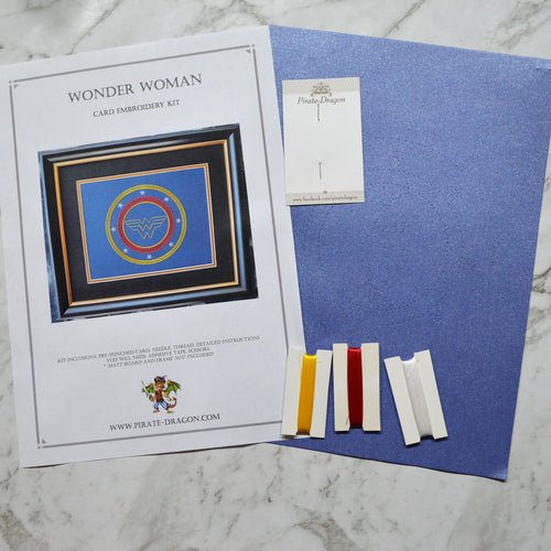 Wonder Woman Inspired Card Embroidery Kit (Blue Card)