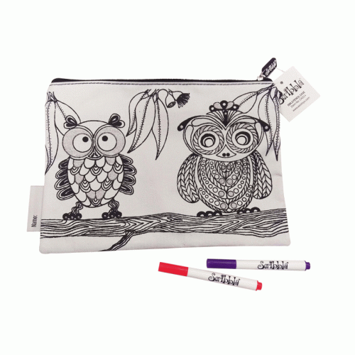Scribbla OWLS Colouring-in Pencel Case & Fabric Pen Set